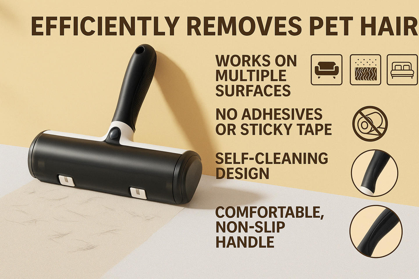 "JFen Pet Hair Remover Roller – Reusable Lint Roller for Clothes, Furniture, and Car Seats